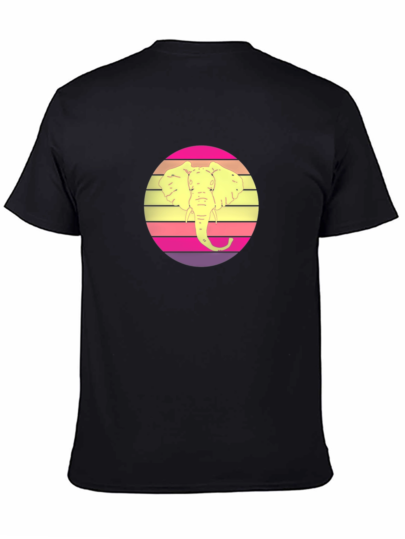 Retro Elephant Sunset Graphic Tee - Black Cotton