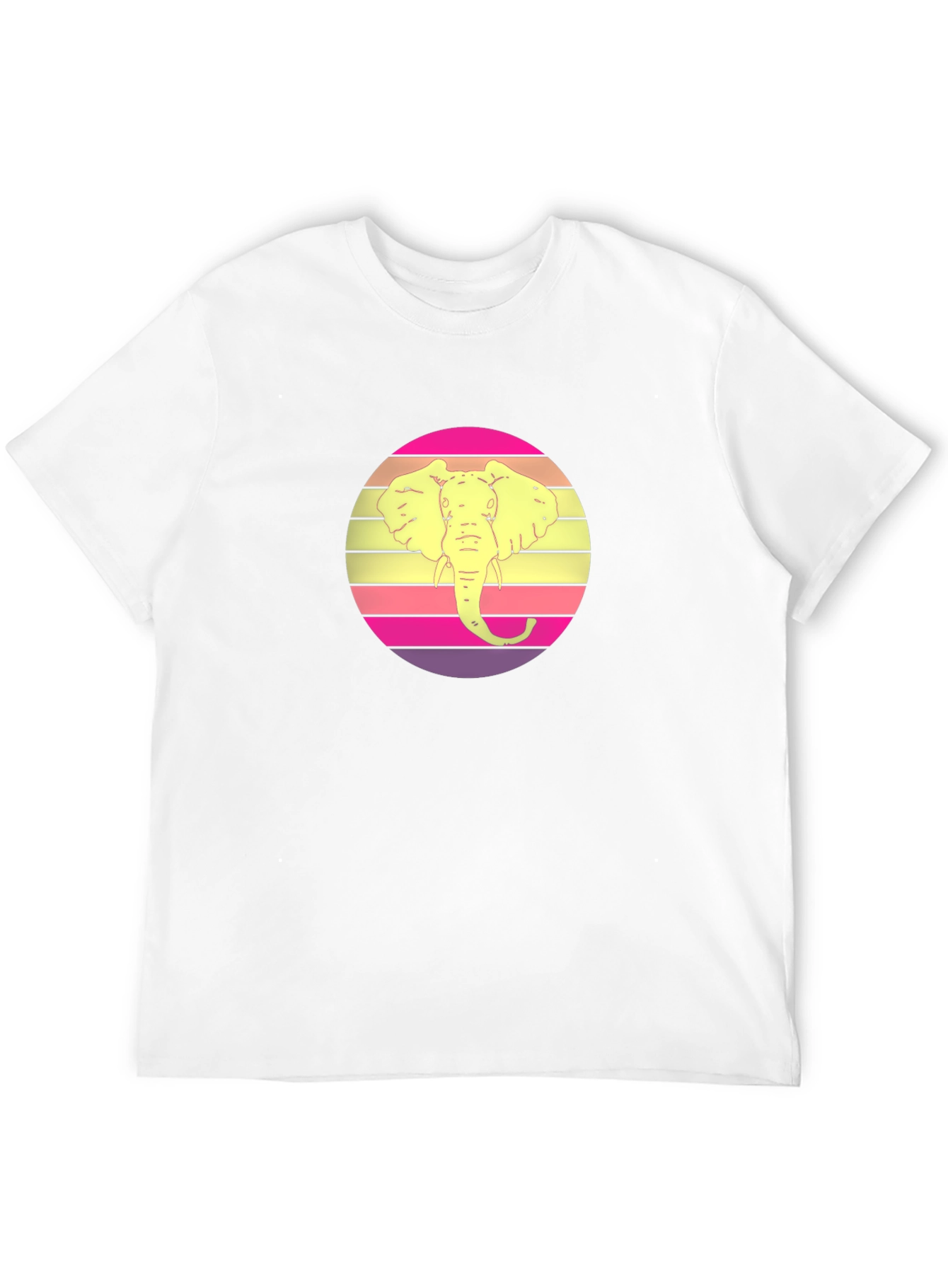 Retro Elephant Sunset Graphic Tee - Black Cotton