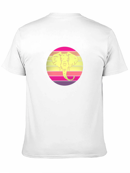 Retro Elephant Sunset Graphic Tee - Black Cotton