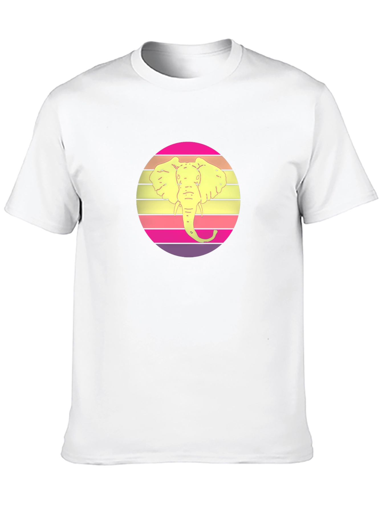 Retro Elephant Sunset Graphic Tee - Black Cotton