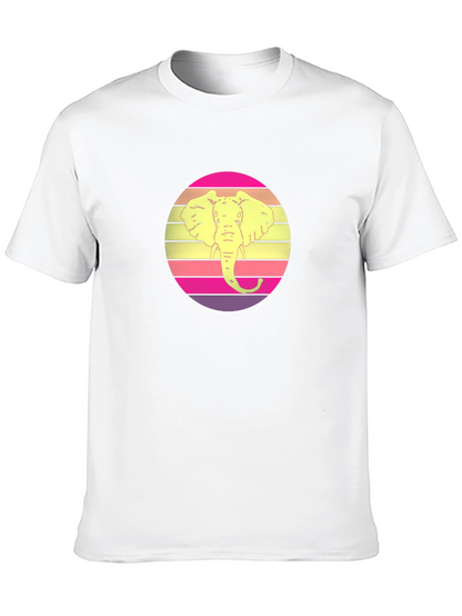 Retro Elephant Sunset Graphic Tee - Black Cotton