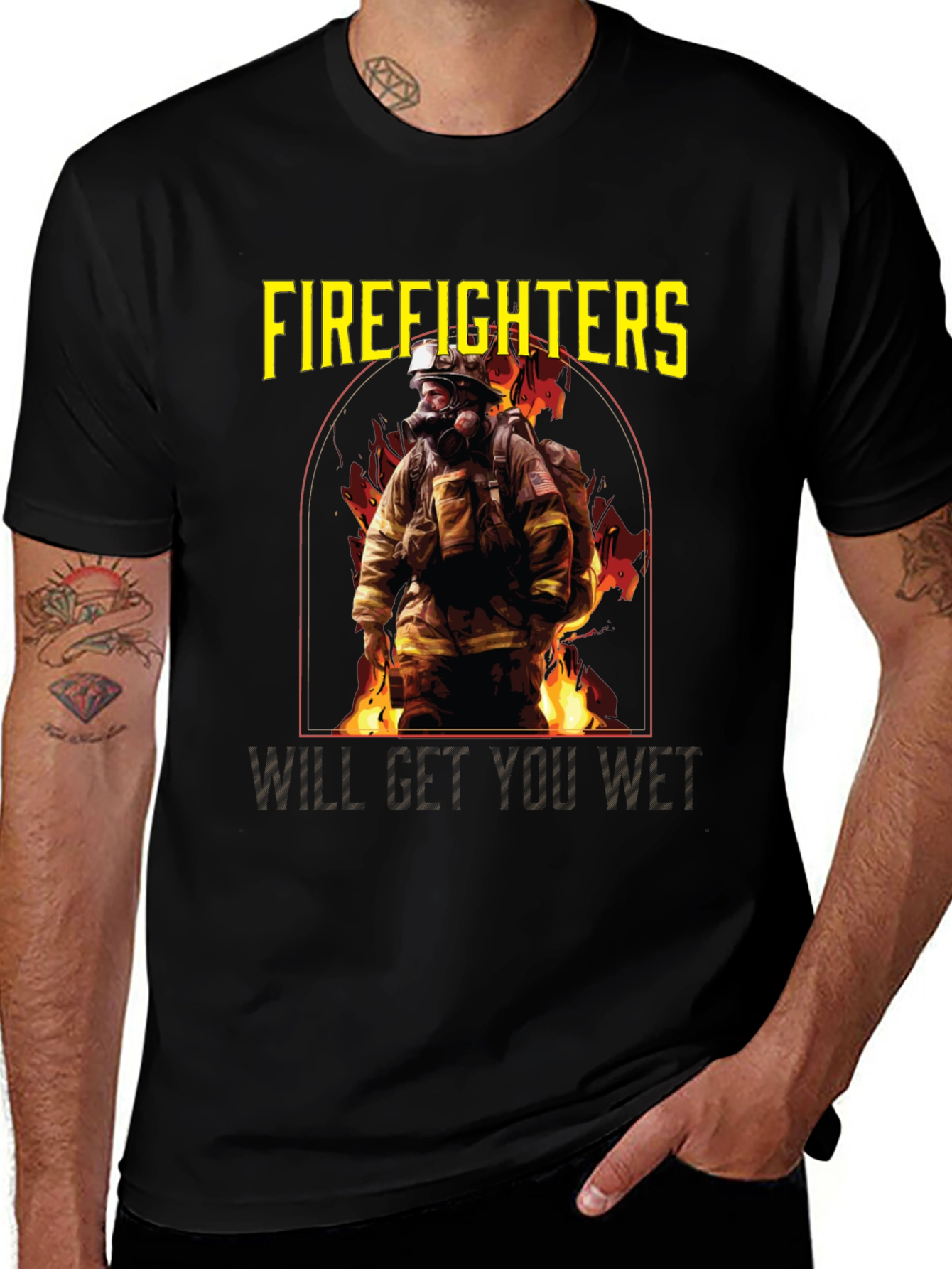 Firefighters Will Get You Wet Black T-Shirt