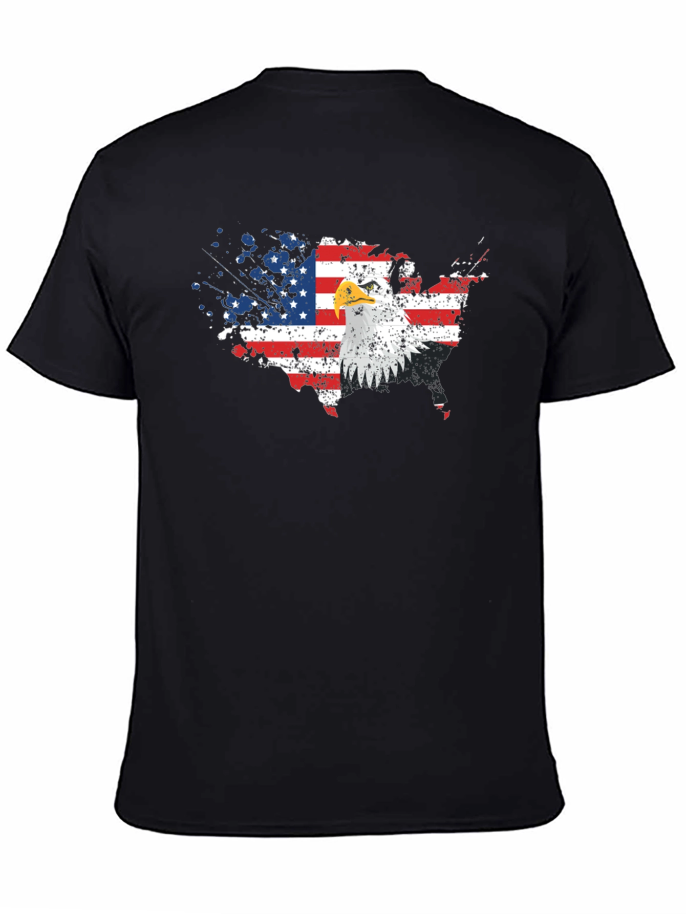 USA Flag Eagle Graphic Print Black T-Shirt