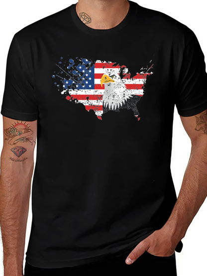 USA Flag Eagle Graphic Print Black T-Shirt
