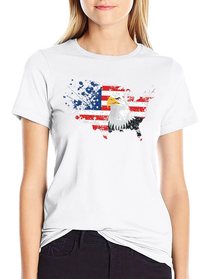 USA Flag Eagle Graphic Print Black T-Shirt
