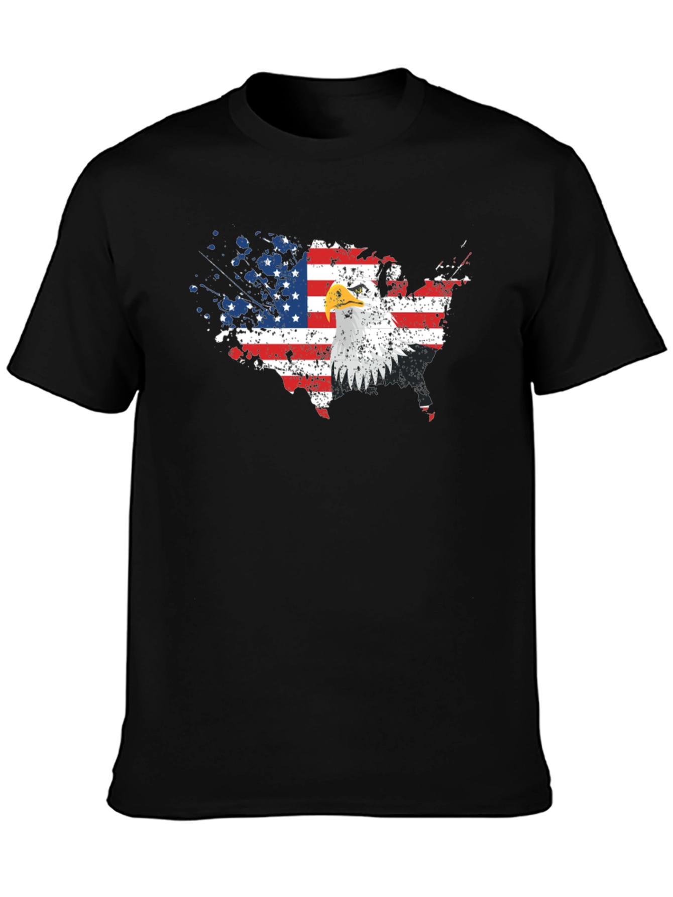 USA Flag Eagle Graphic Print Black T-Shirt