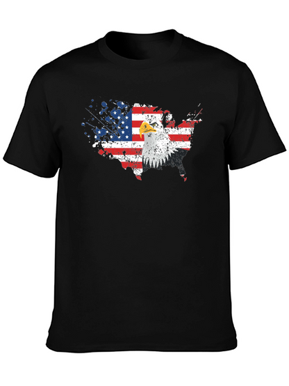 USA Flag Eagle Graphic Print Black T-Shirt