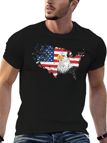 USA Flag Eagle Graphic Print Black T-Shirt