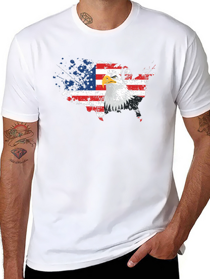 USA Flag Eagle Graphic Print Black T-Shirt
