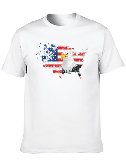 USA Flag Eagle Graphic Print Black T-Shirt