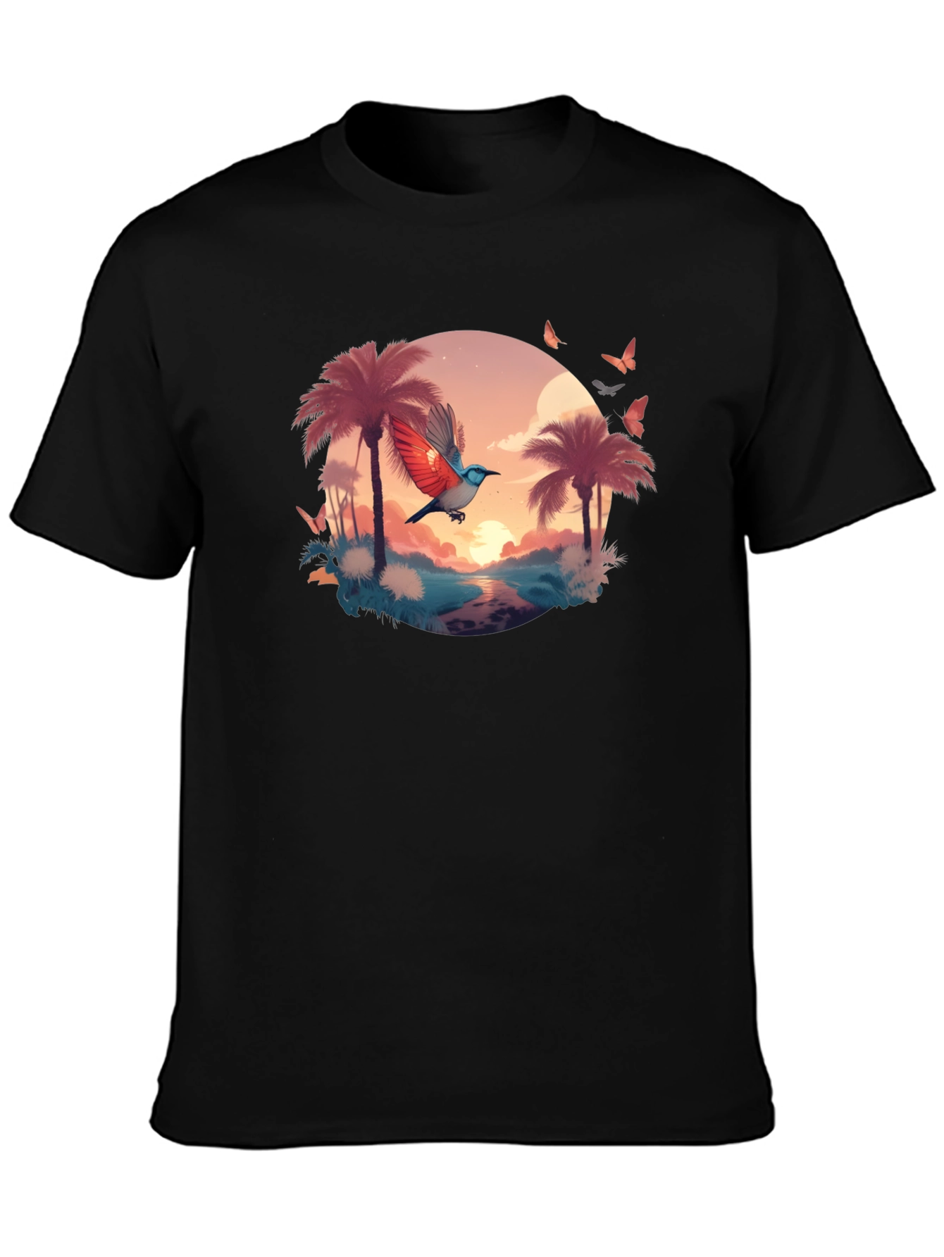 Tropical Bird Graphic Tee - Black