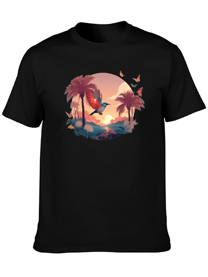 Tropical Bird Graphic Tee - Black