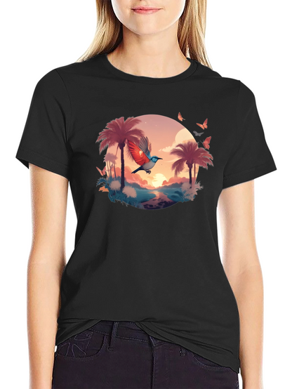 Tropical Bird Graphic Tee - Black