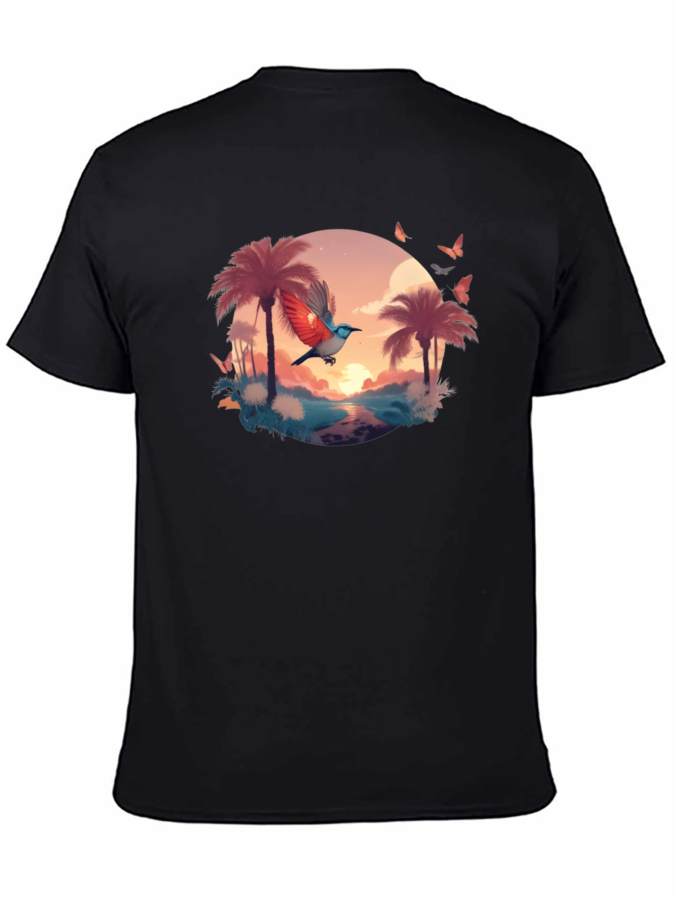 Tropical Bird Graphic Tee - Black