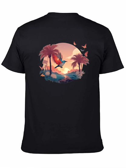 Tropical Bird Graphic Tee - Black