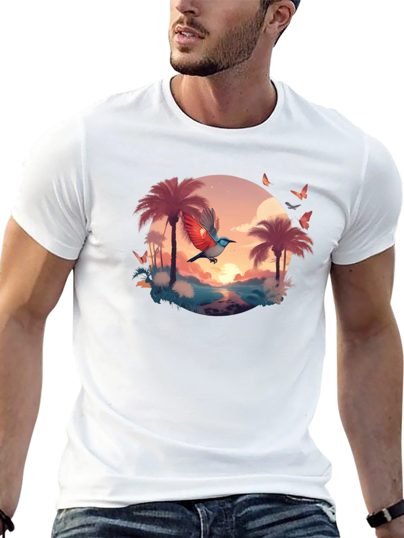 Tropical Bird Graphic Tee - Black
