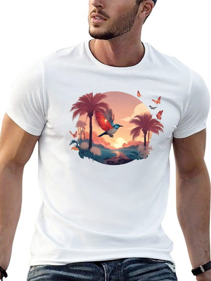 Tropical Bird Graphic Tee - Black
