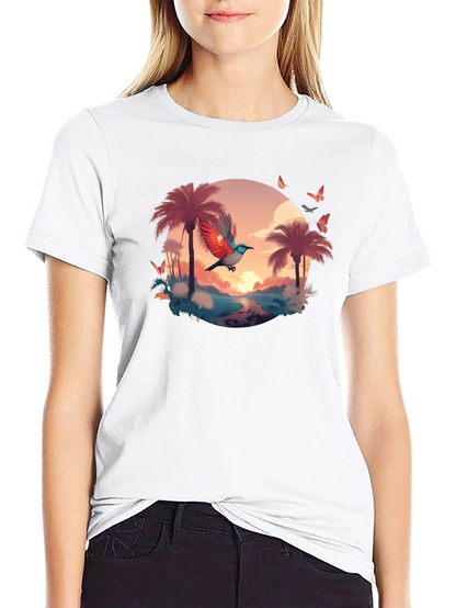 Tropical Bird Graphic Tee - Black