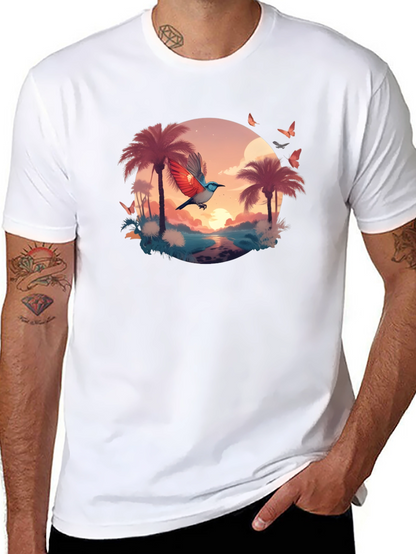 Tropical Bird Graphic Tee - Black