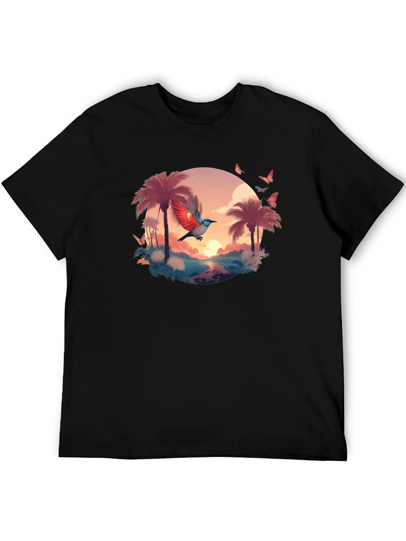 Tropical Bird Graphic Tee - Black