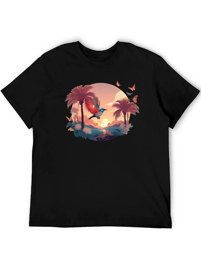 Tropical Bird Graphic Tee - Black