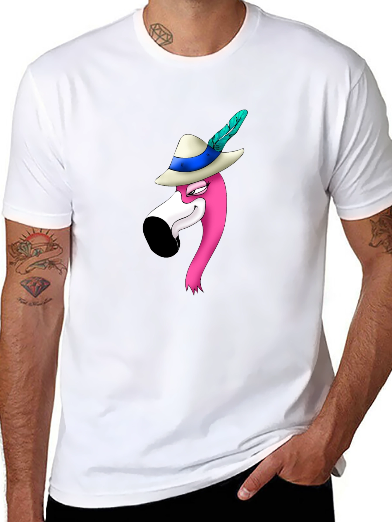 Flamingo in Hat Graphic T-Shirt