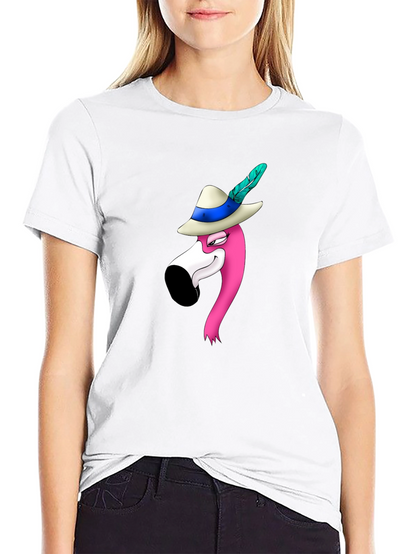 Flamingo in Hat Graphic T-Shirt