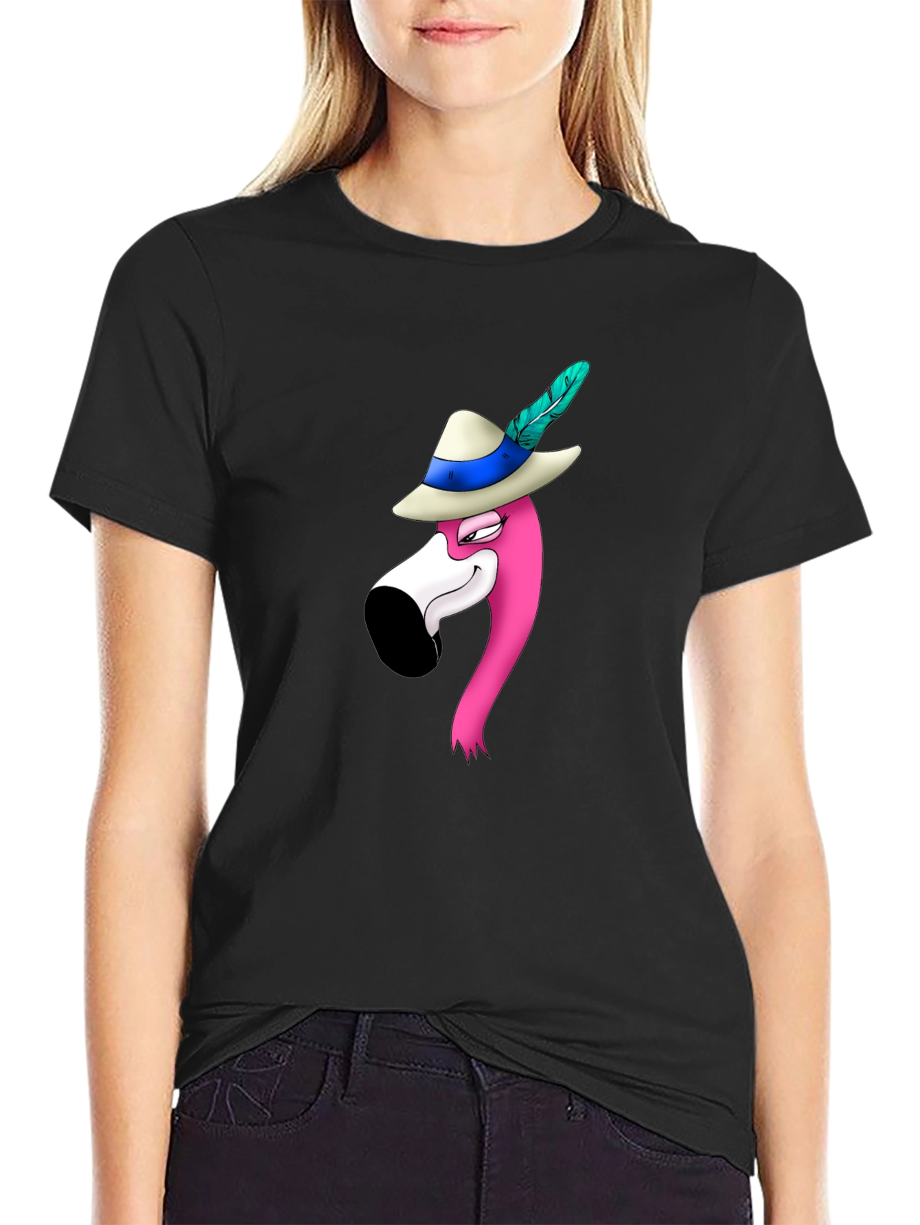 Flamingo in Hat Graphic T-Shirt