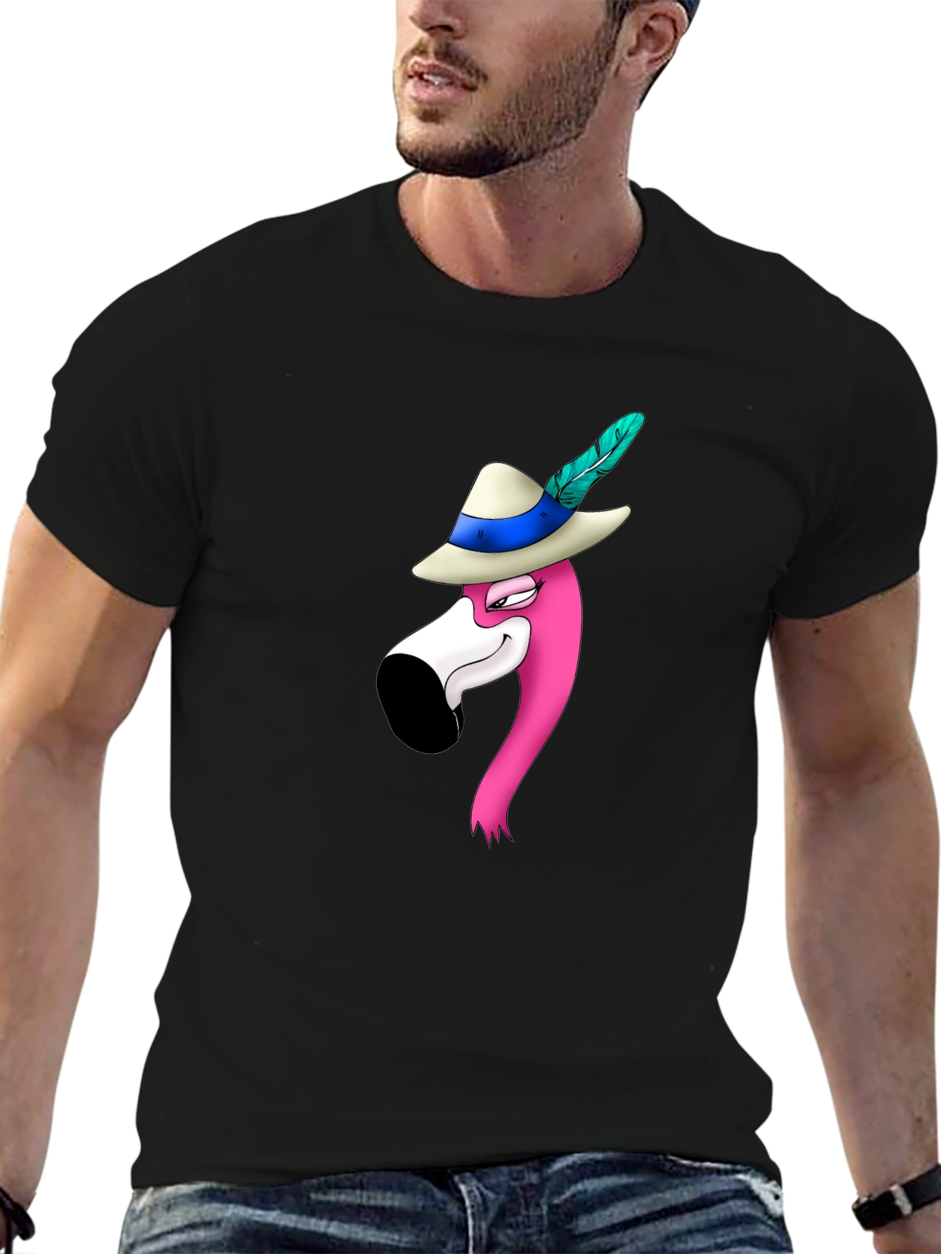 Flamingo in Hat Graphic T-Shirt