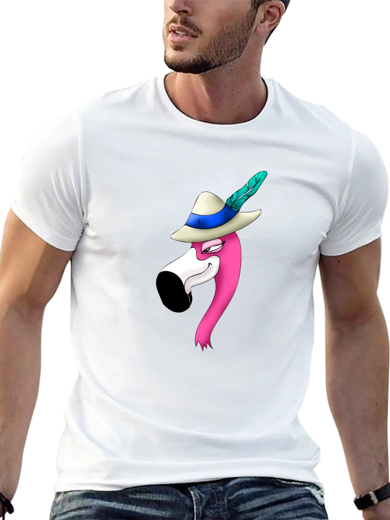 Flamingo in Hat Graphic T-Shirt