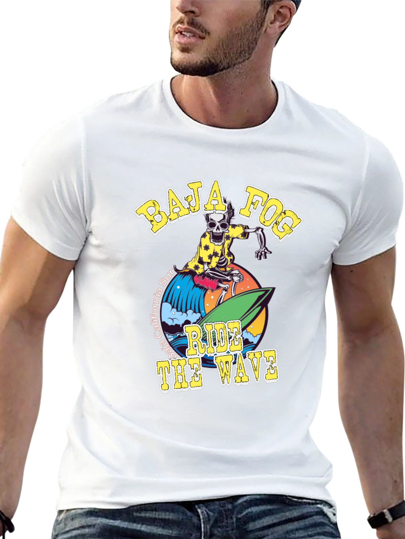 Baja Fog Skeleton Surfer Graphic T-Shirt