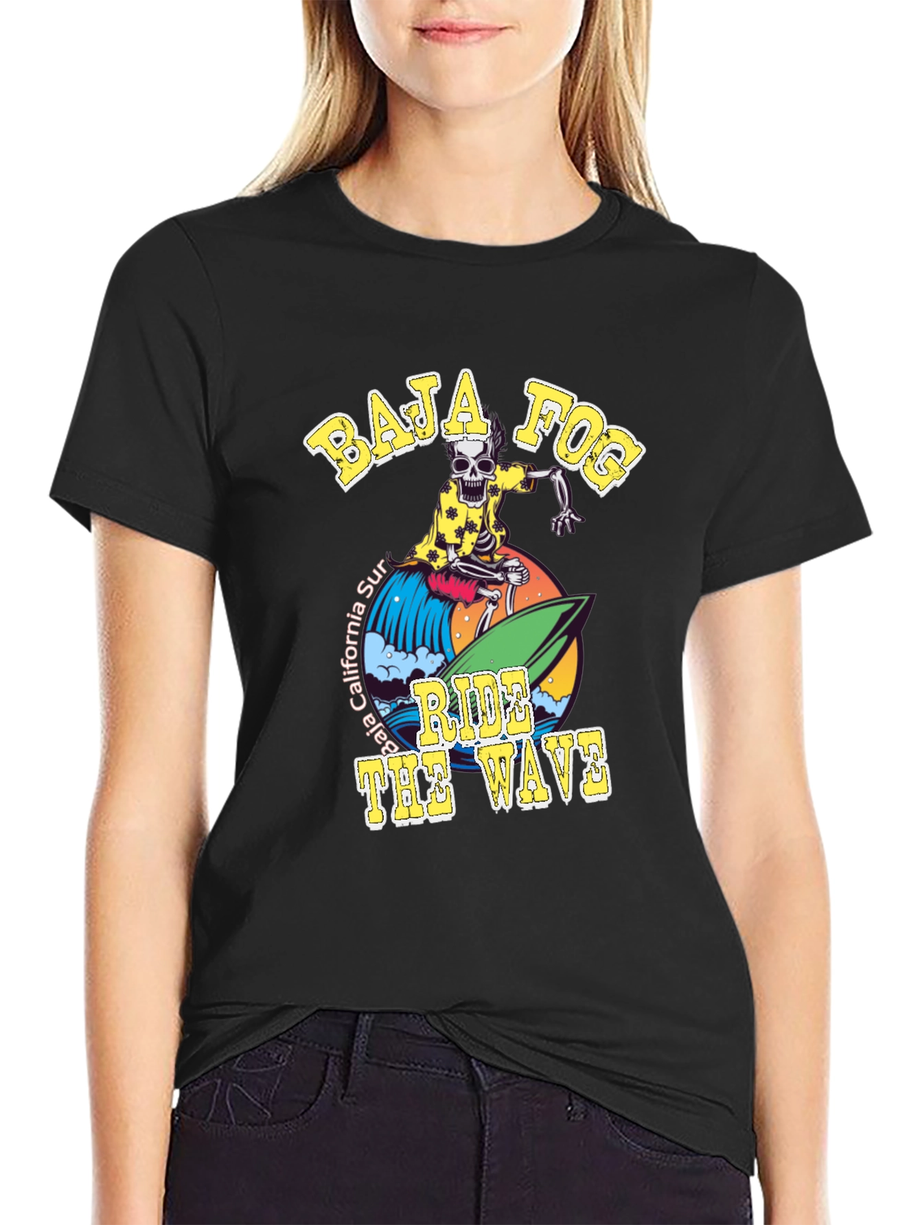 Baja Fog Skeleton Surfer Graphic T-Shirt