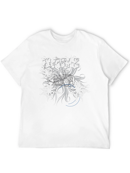 Bass Player Drum Kit Graphic Print Black T-Shirt