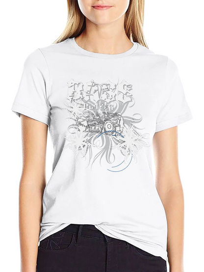 Bass Player Drum Kit Graphic Print Black T-Shirt
