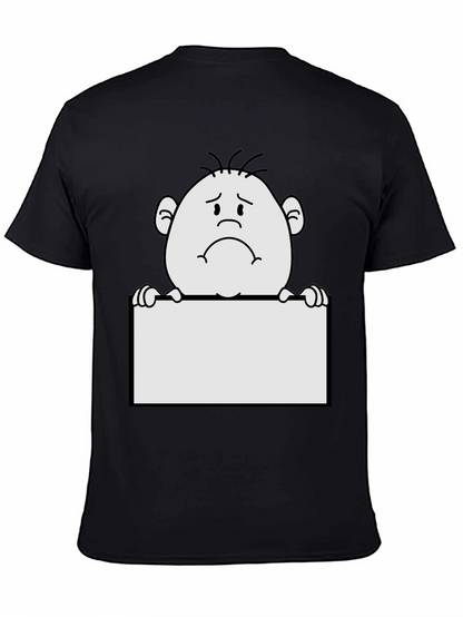 Sad Character Graphic Print Black T-Shirt