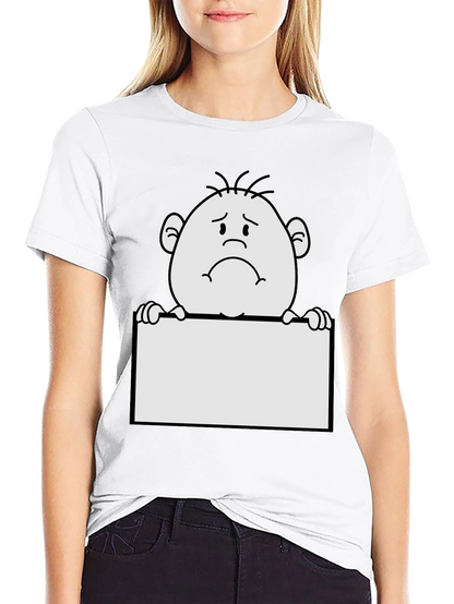 Sad Character Graphic Print Black T-Shirt