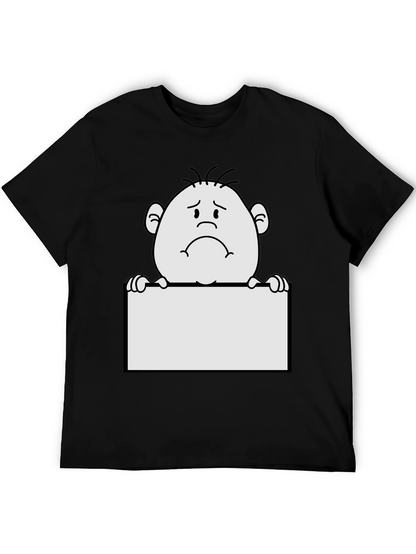 Sad Character Graphic Print Black T-Shirt