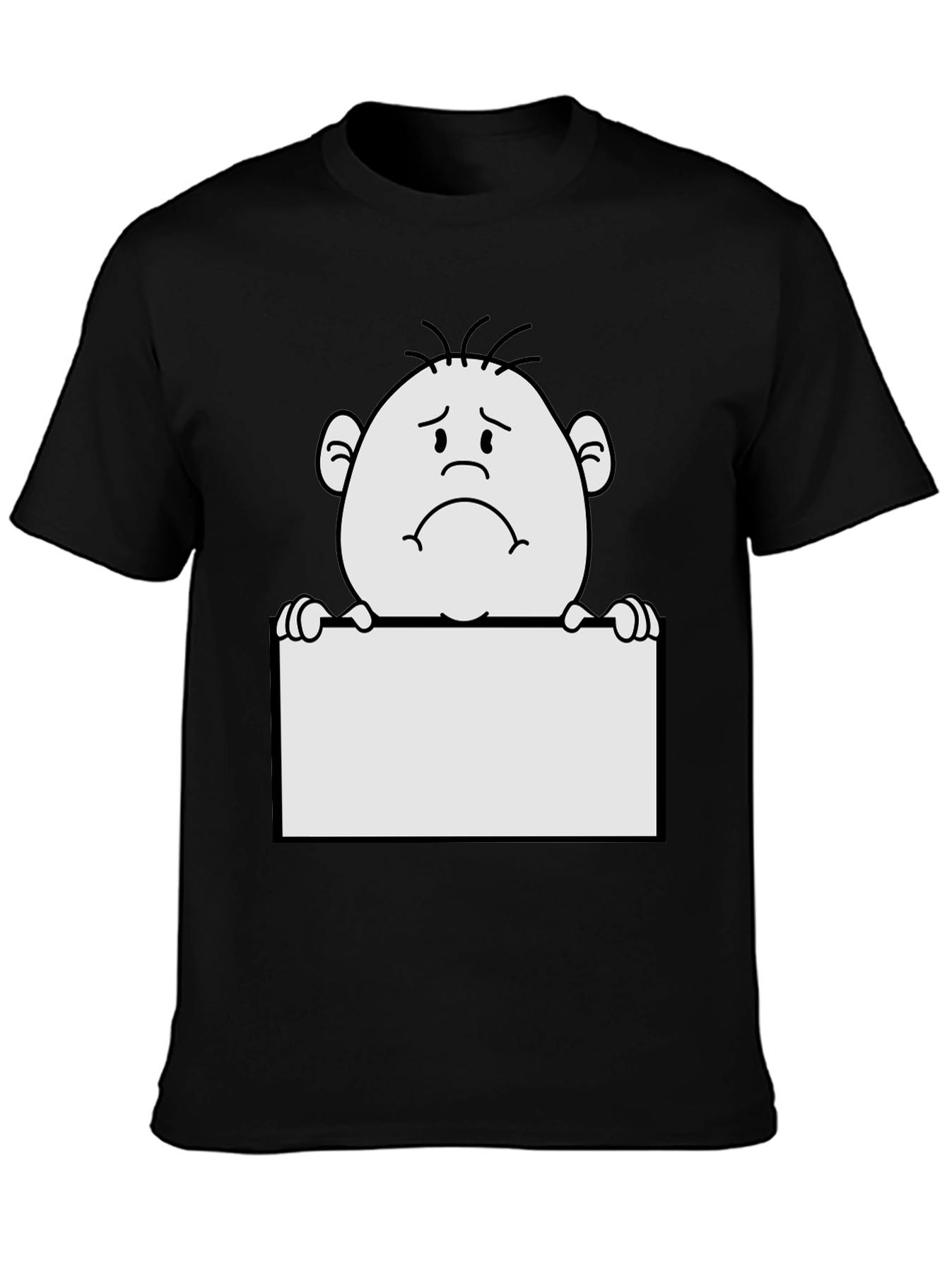 Sad Character Graphic Print Black T-Shirt