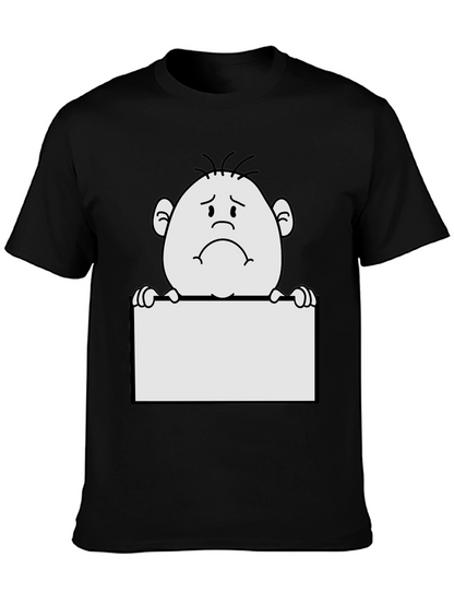 Sad Character Graphic Print Black T-Shirt