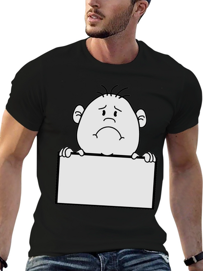 Sad Character Graphic Print Black T-Shirt