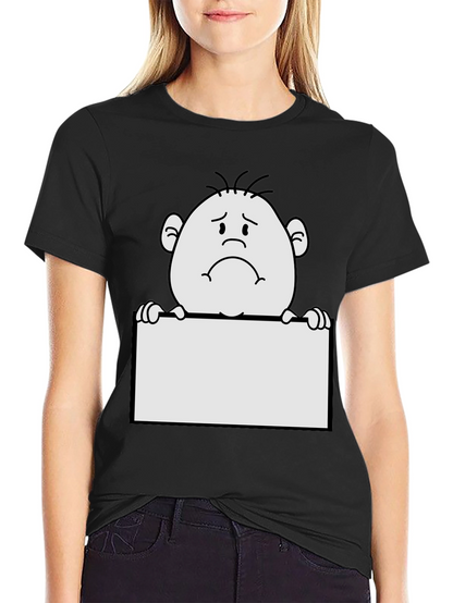 Sad Character Graphic Print Black T-Shirt
