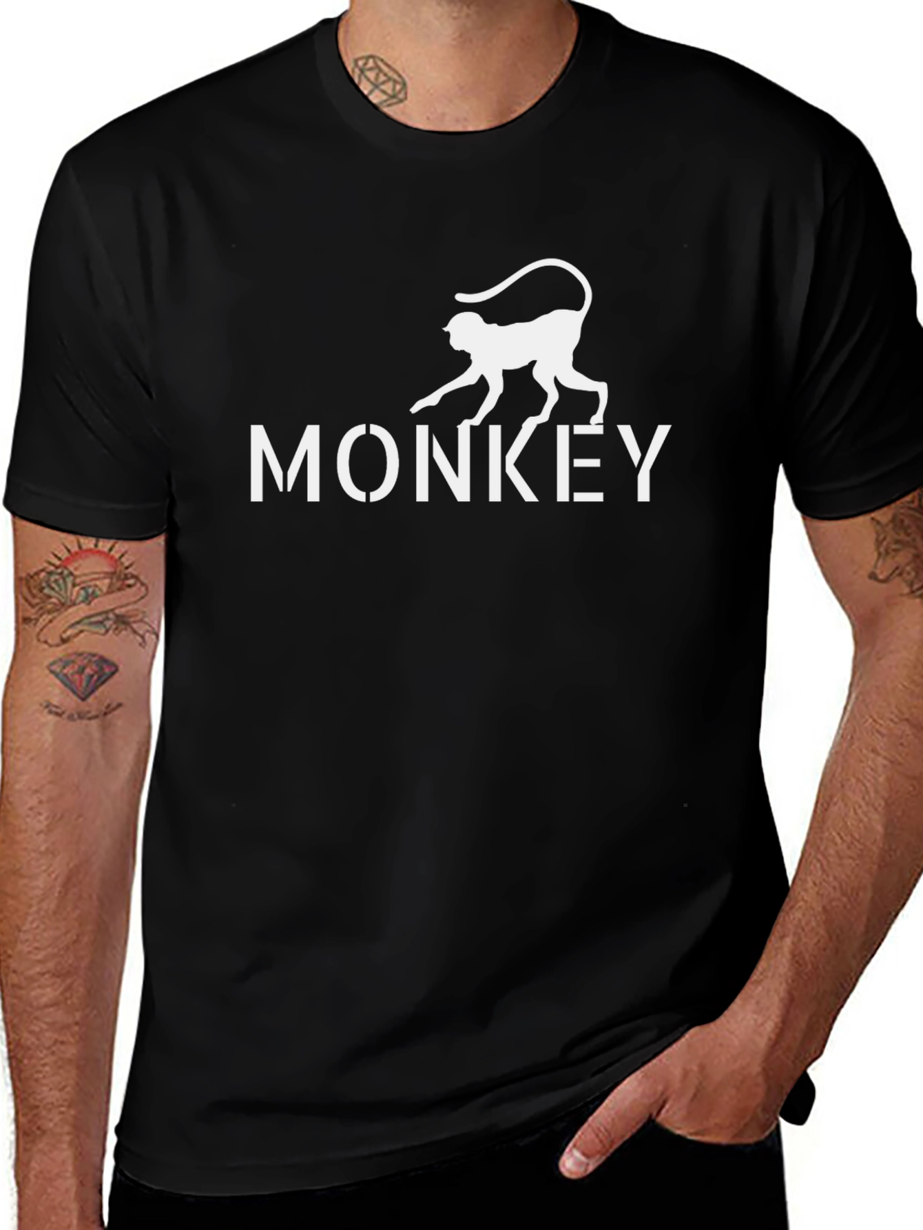 Monkey Graphic Tee - Mens Black Crewneck T-Shirt