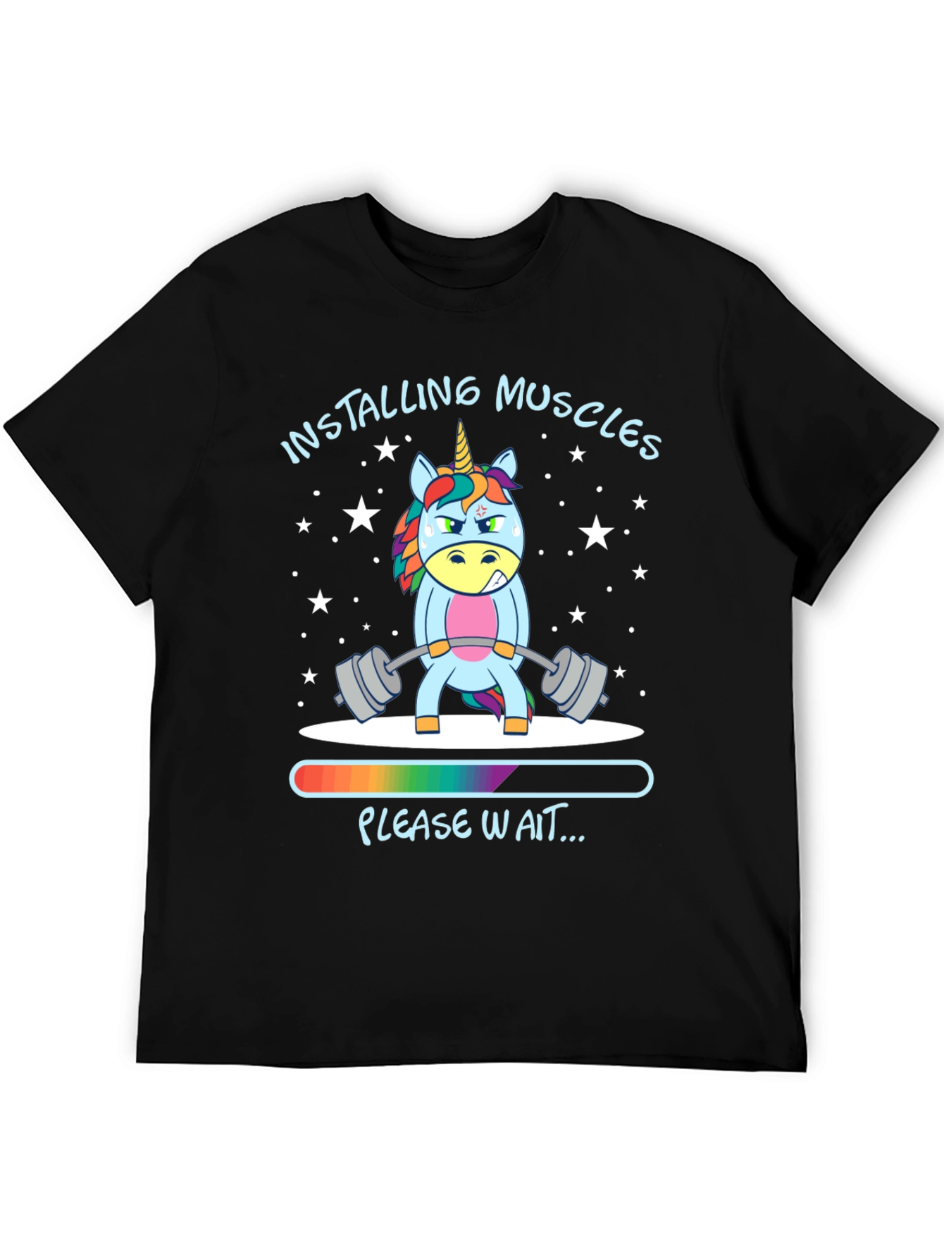 Installing Muscles Unicorn Black T-Shirt