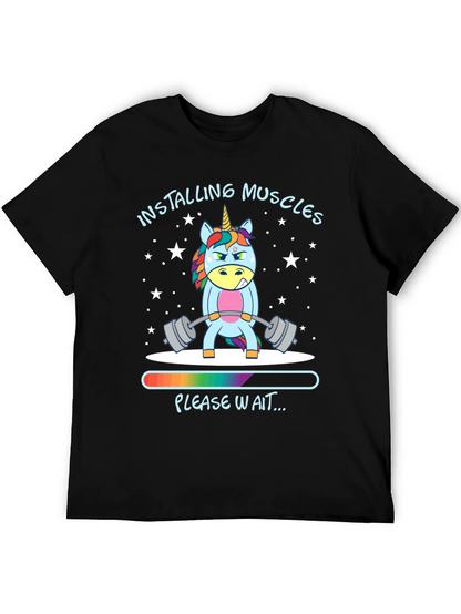 Installing Muscles Unicorn Black T-Shirt