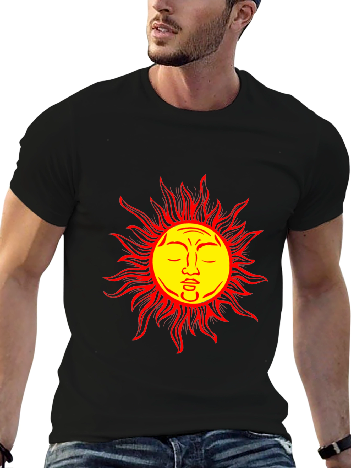 Sun Face Graphic Black T-Shirt - Stylish & Unique