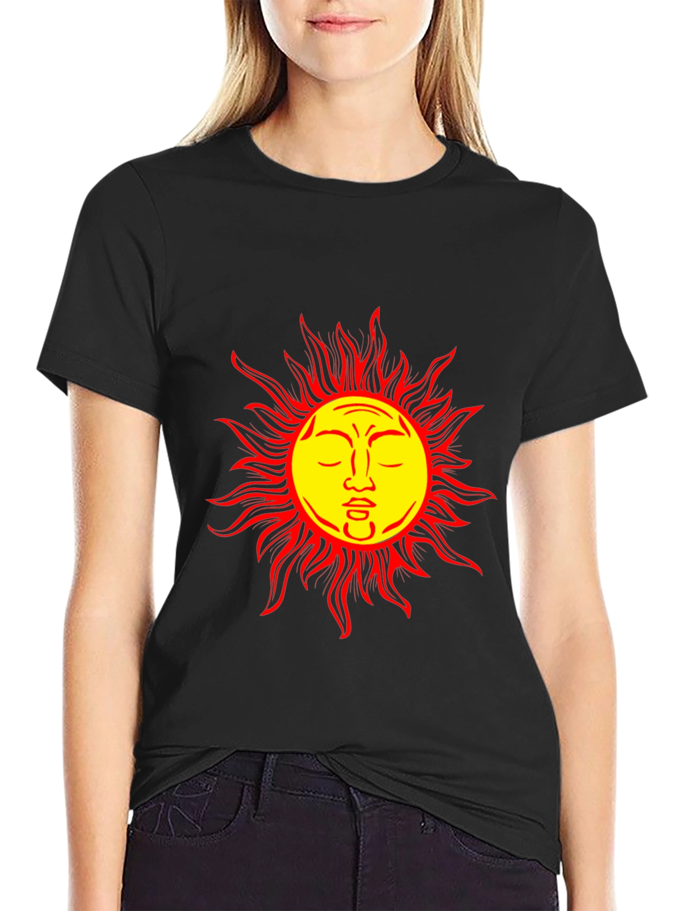 Sun Face Graphic Black T-Shirt - Stylish & Unique
