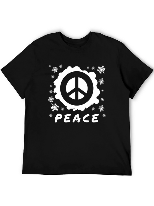 Peace Sign Graphic T-Shirt - Black Cotton Blend