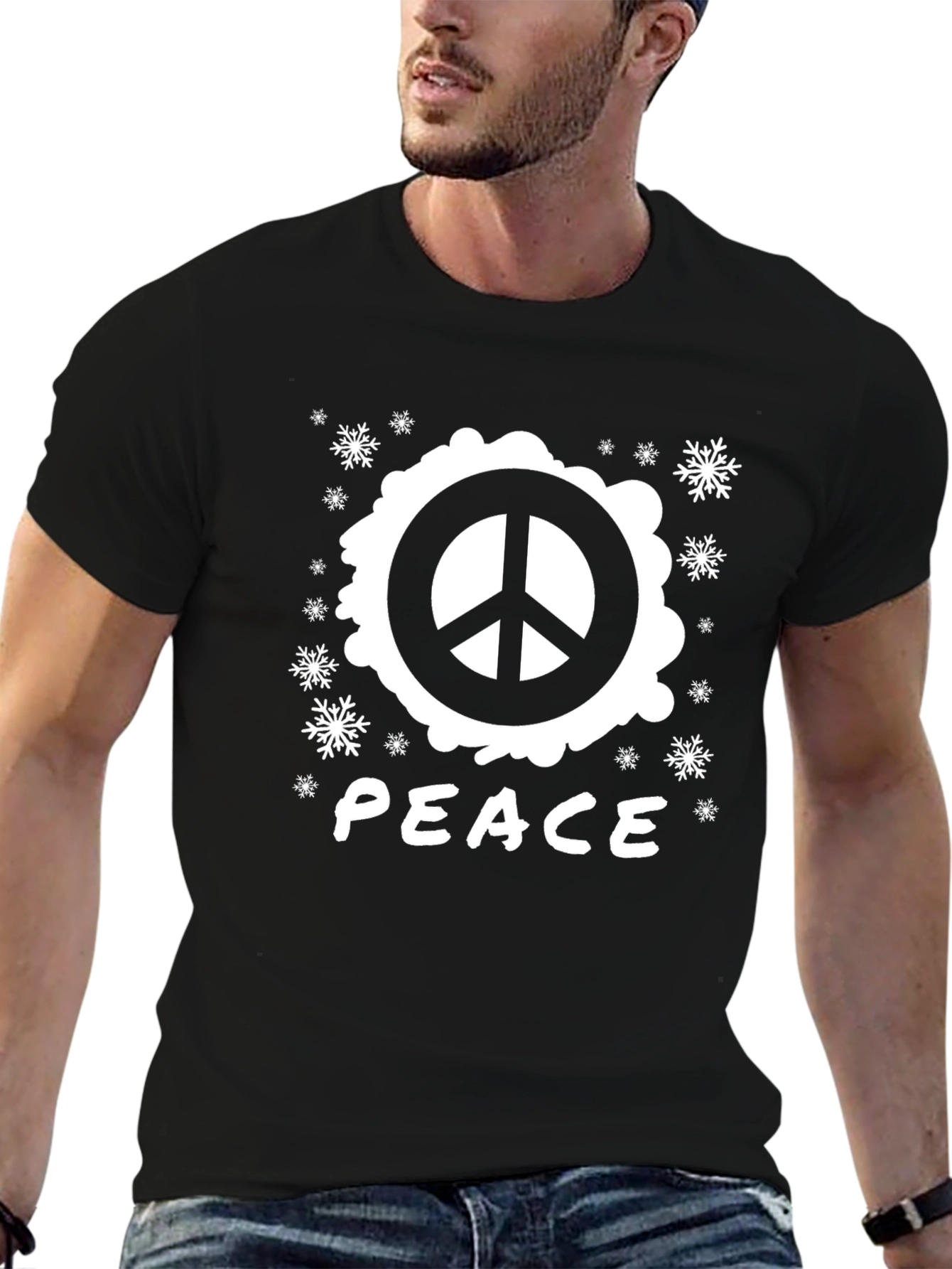 Peace Sign Graphic T-Shirt - Black Cotton Blend
