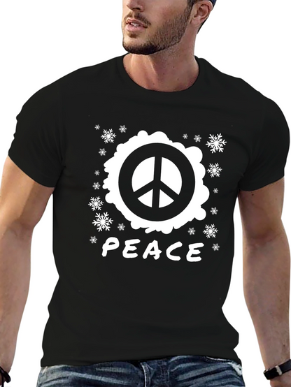 Peace Sign Graphic T-Shirt - Black Cotton Blend