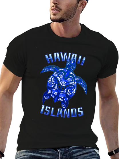 Hawaii Islands Turtle Graphic T-Shirt - Black